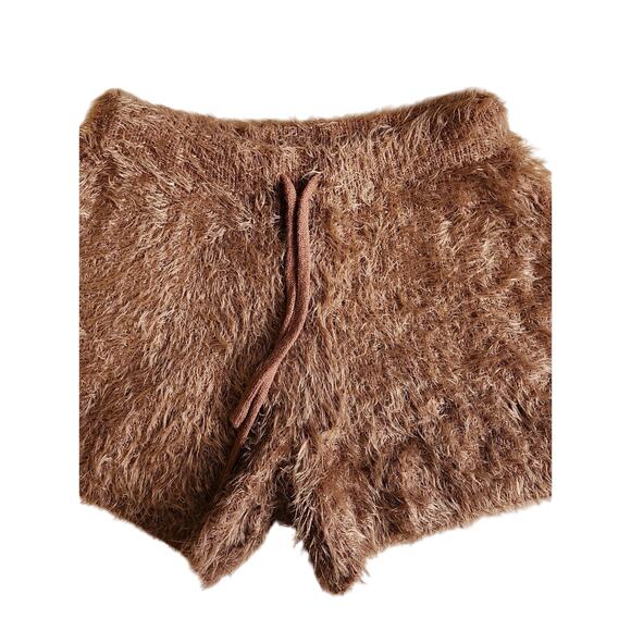 Bootaybag Aspen fuzzy brown set crop top shorts lounge sleep small EUC perfect - Picture 8 of 9